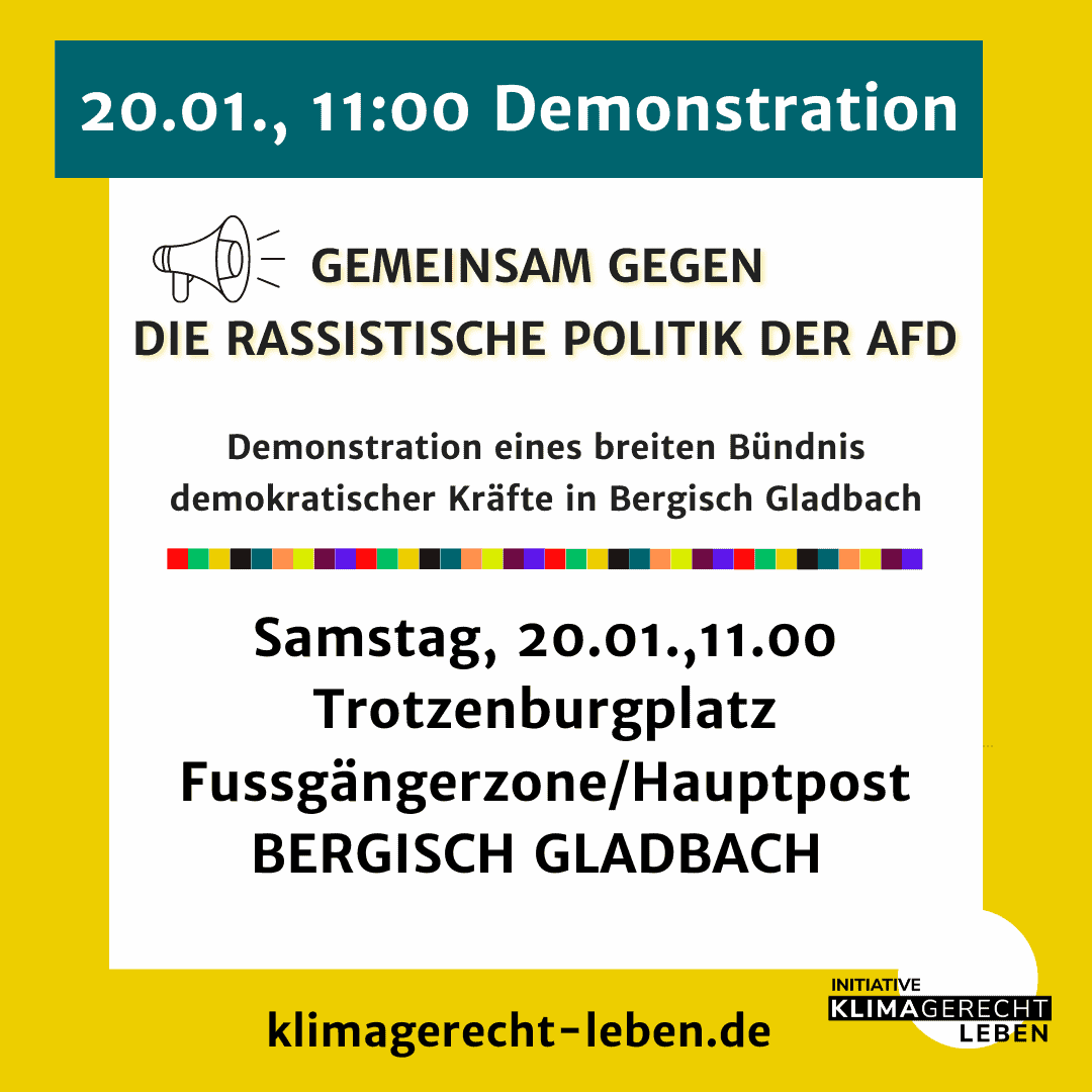 20.Januar  11:00 Uhr:   Demonstration Bergisch Gladbach