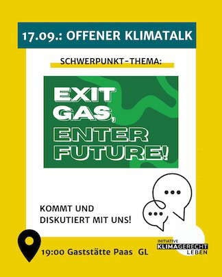 17.09. 19.00 Uhr:   offener klimatalk Bergisch Gladbach