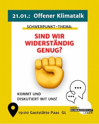 21.01. 19.00 Uhr:   offener klimatalk Bergisch Gladbach